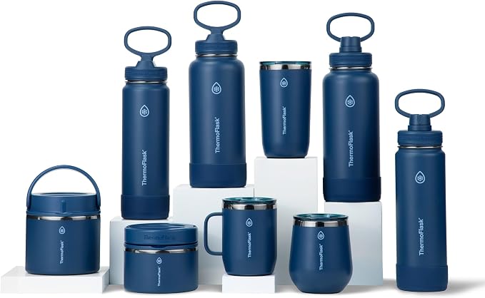 ThermoFlask Insulated Water Bottle with Spout Lid (32 oz, Navy) - Leakproof, Stainless Steel Water Bottle for Cold & Hot Drinks, Travel & Daily Hydration