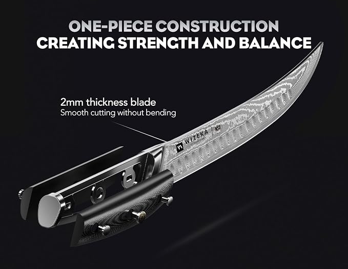WIZEKA Carving Knife-10 Real Damascus Breaking Knife,Razor Sharp Butcher knife Curved Scimitar Brisket Knife for Meating Cutting with G10 Handle