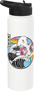 Surfing Ghost Strawberry Milk Cartons Anime Kawaii Vaporwave Stainless Steel Insulated Water Bottle