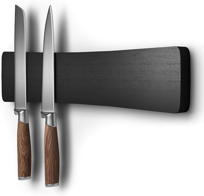 Magnetic Knife Holder for Wall, Acacia Wood Knife Magnetic Strip No Drill Knife Magnet Storage Bar Magnetic Tool Key Holder Strip for Kitchen Utensil Organizer (Black, 10 Inch)