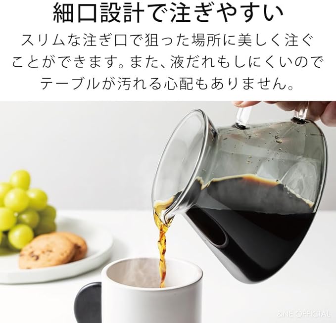 &NE NNS-372 Glass Dripper & Server, Gray, Width 6.7 x Depth 5.3 x Height 5.7 inches (17 x 13.5 x 14.5 cm), Actual Capacity 8.5 fl oz (250 ml), Coffee Set, Heat Resistant Glass, Paper Filter, Microwave