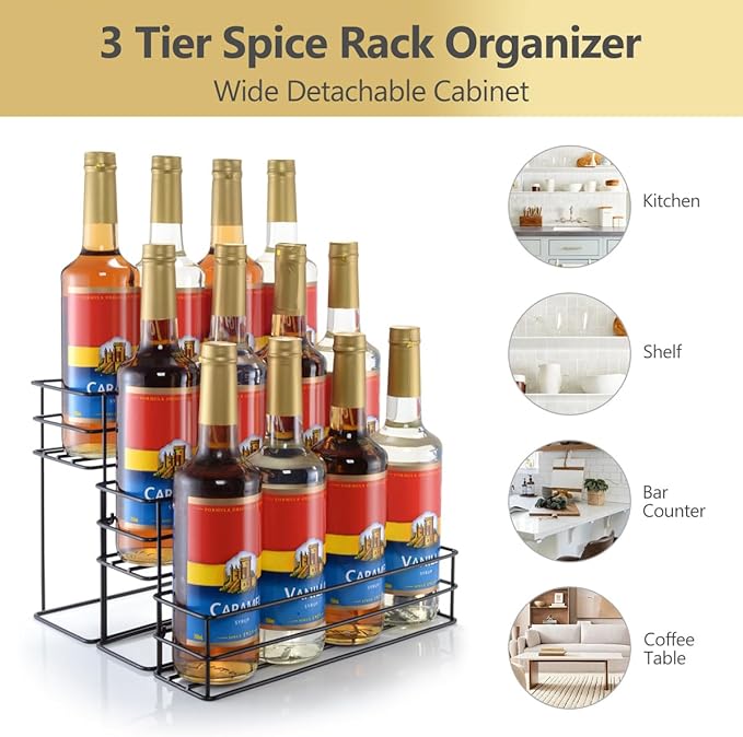kimilus 12 Bottle Capacity Coffee Syrup Organizer 3 Tier Coffee Syrup Stand Shelf for Coffee Bar Kitchen Small Wine Rack for Bar Family Storage for Syrup Wine Dressing