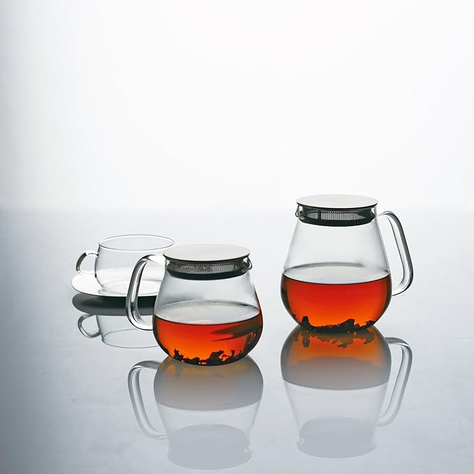 KINTO 8337 Cup & Saucer, 8.1 fl oz (230 ml), Stainless Steel, Heat Resistant Glass, Gift
