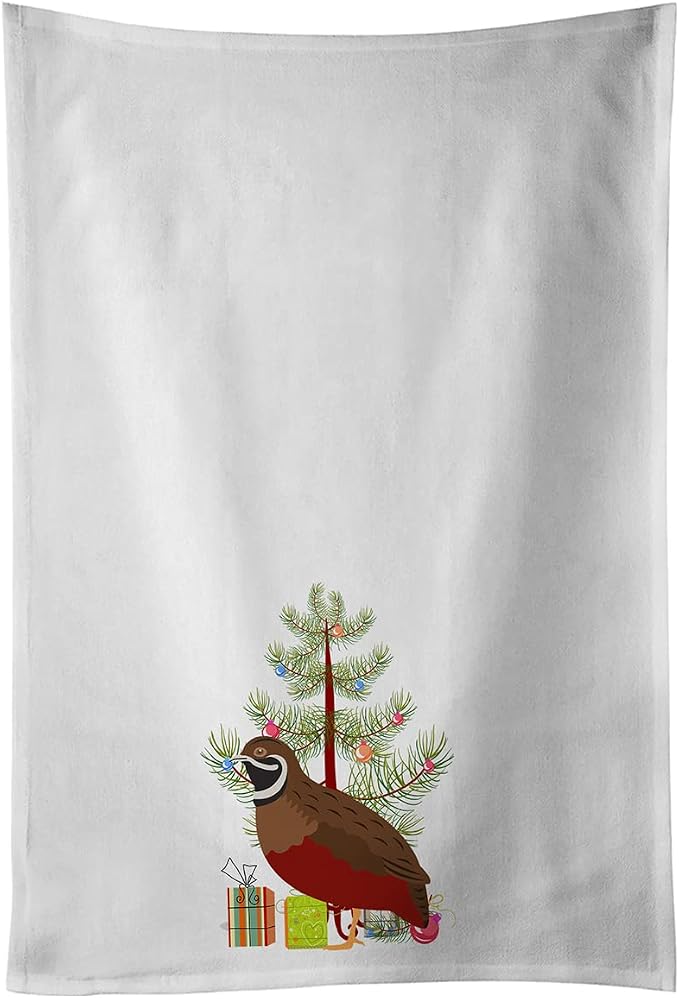 Caroline's Treasures BB9323WTKT Chinese Painted or King Quail Christmas White Kitchen Towel Set of 2 Dish Towels, Teal Decorative Bathroom Hand towel for Hand, Face, Hair, Yoga, Tea, Dishcloth, 19 X 2
