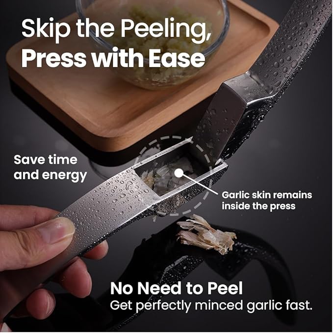 No Peeling Required Garlic Press Stainless Steel with Detachable Handle for Fine Mincing-Premium Garlic Mincer Tool, Rust-Proof, Easy to Clean, Dishwasher Safe Garlic Crusher with Lifetime Replacement