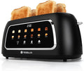 Tesslux 4 Slice Toaster with Touch Screen Control, 1.5" Wide Long Slots, 6 Browning Levels & 6 Bread Types, Digital Timer, Memory, Defrost, Reheat (BLACK)