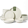 16-Piece Stoneware Dinnerware Sets for 4 with Pasta Bowls – Speckled Glaze with Spiral Design, Coupe Plates and Bowls - Chip & Scratch Resistant, Microwave & Dishwasher Safe, Cream