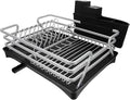 Garneck Multi-Function Aluminum Alloy Dish Draining Rack with Silver Frame and Black Base, Kitchen Storage Shelf for Dish Organization and Drying, Sink-Compatible Kitchen Organizer
