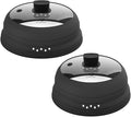 2 Pack Microwave Splatter Cover Glass Guard Lid with Collapsible Silicone for Food Pot Plate 8.5 inch and 9.8 inch Black, Tall Lid and Standard Size Lid