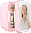 OSTBA Skincare Fridge Mini Fridge for Bedroom with Dimmable LED Mirror, 4Liter/6 Cans Cooler and Warmer for Makeup, Cosmetic, Beauty, Portable Refrigerator for Bedroom, Vanity, Office and Car