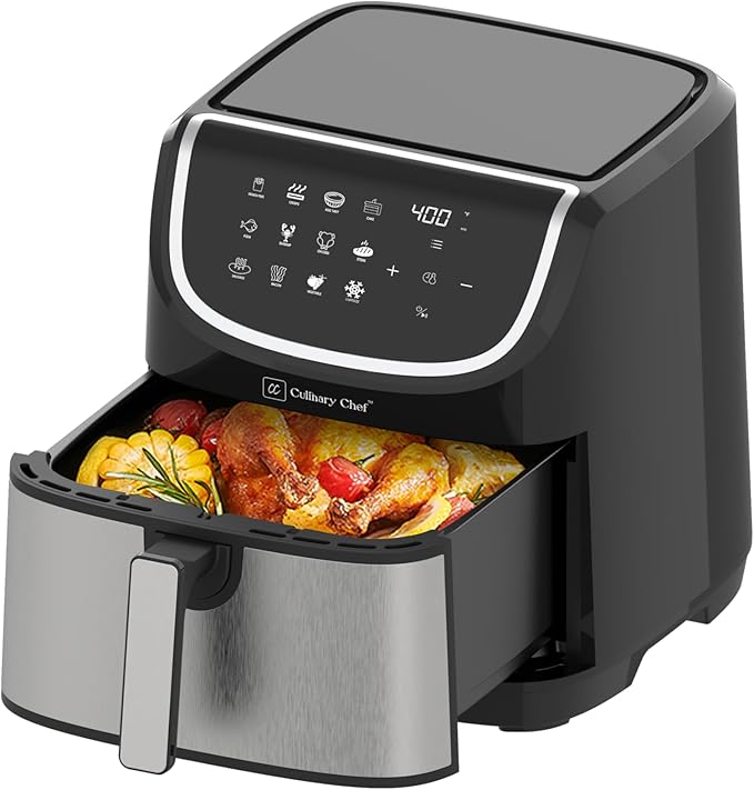 Culinary Chef 8.45-Quart Electric Air Fryer, Adjustable Temperature, Touch Panel Control, One-Touch Cook Functions, and 360° Rapid Cooking, 1700 Watt Power