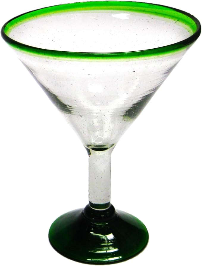 Emerald Green Rim 10 oz Martini Glasses (set of 6), Recycled Glass, Lead-free, Toxin-Free (Martini)