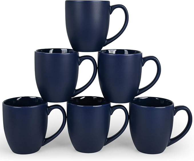 BYCNZB 16oz Coffee Mugs Set of 6, Large Ceramic Modern Coffee Mugs With Handle For Tea,Latte,Cappuccino,Cocoa. Dishwasher.Microwave Safe (Matte Blue)