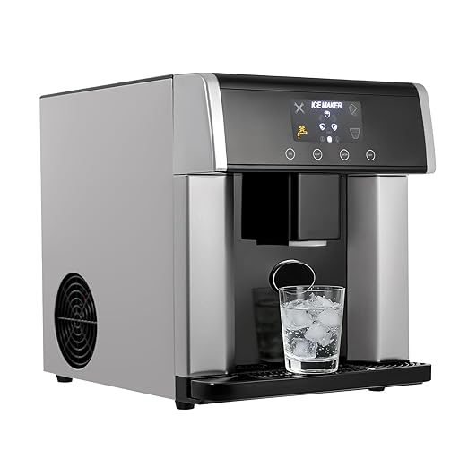 Nugget Ice Maker Countertop, 2-in-1 Electric Ice Dispenser Ice Water Maker with Self-Cleaning, 33lbs/Day Self Dispensing Bullet Head Round Fast Ice Machine for Home Office Cafes, 1.32lbs Storage