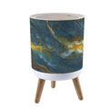 Trash Can with Lid Luxurious Dark green Marble texture Golden veins Natural Luxury Style Press Top Round Small Garbage Bin with Wooden Legs Waste Basket for Kitchen Bedroom Nursery 7L/1.8 Gallon