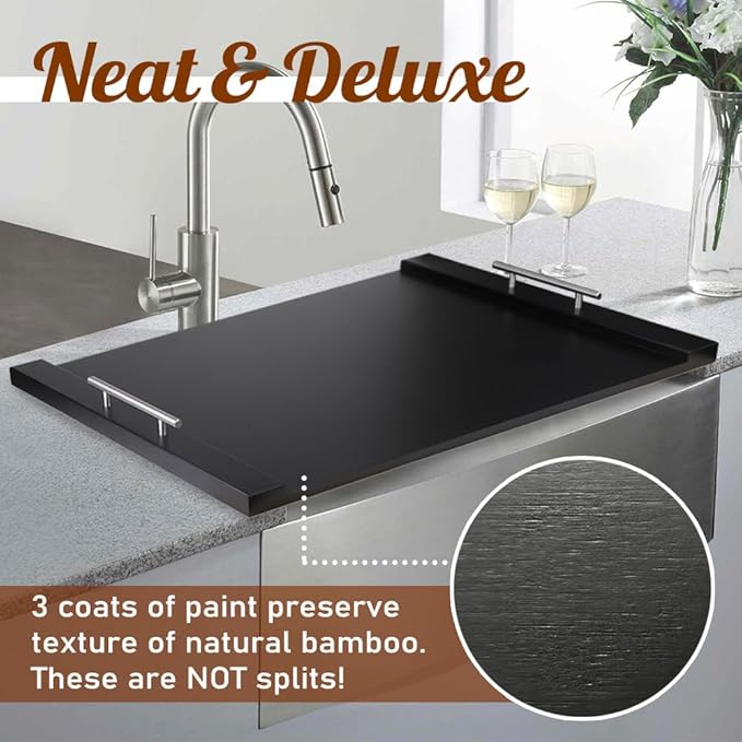 30"x22" Noodle Board Stove Cover for Electric & Gas Stoves, Natural Bamboo Ranges Stovetop Cover for Extra Counter Space, Also Sink Cover & Serving Tray (Black)