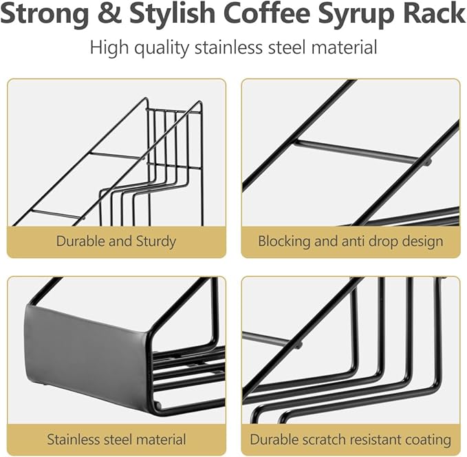 kimilus Coffee Syrup Rack for Coffee Bar Accessories, Fits with Torani and Monin Syrup, Coffee Bar Organizer Holds 4 Bottles