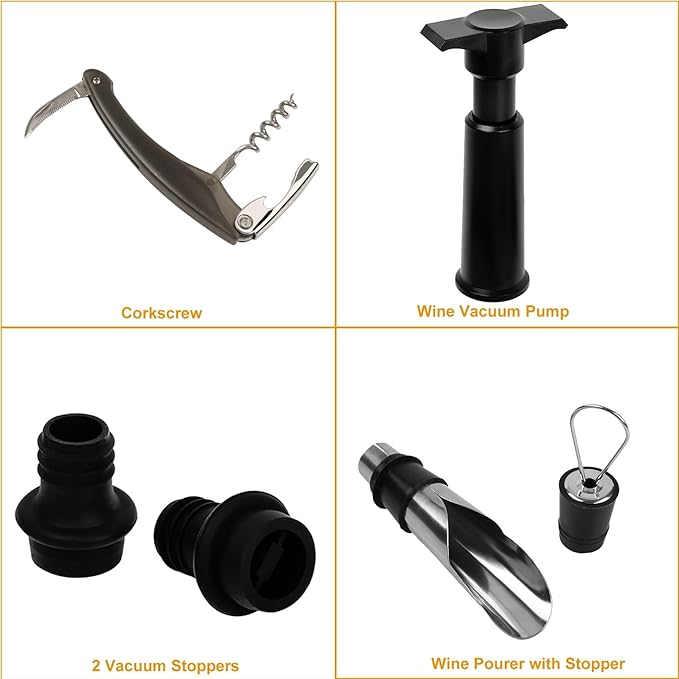 Casafoyer 5 Pcs Wine Bottle Opener Set Wine Accessories Kit w/Corkscrew Pourer Stopper Vacuum Pump for Home Use Sommeliers Waiters Bartenders
