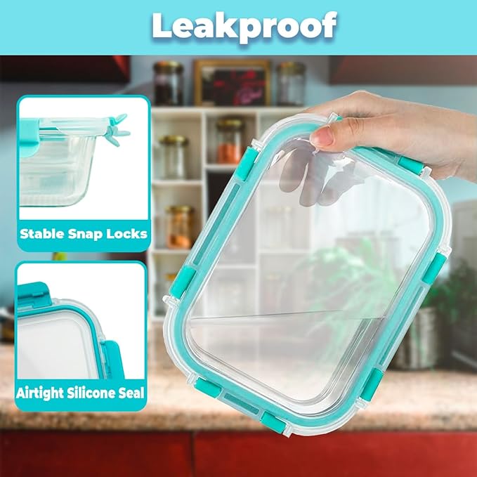 24 Piece Glass Microwave Dishwasher Safe Storage Prep Meal Containers with Lids Leak Proof (Blue)