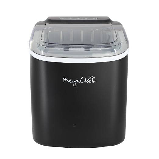 MegaChef 26 Pound Countertop Bullet Ice Maker, Basket and Scooper, Countertop Ice Machine, Easy-Carry Portable Ice (Black)