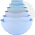 BoxedHome BPA Free Plastic Round Mixing Bowl with Lids, 12 Pack Nesting Bowls with Lids Set, Microwave and Dishwasher Safe Prep & Serving Bowls Great for Mixing, Baking, Serving (Pale Blue, 12pcs)