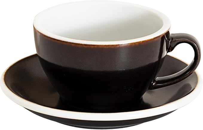 Loveramics Coffee Cup Ceramic, 8 oz Latte Art Cup with Saucer for Cappuccino, Tea, Espresso, Thick - walled stoneware Cappuccino mug Set for Cafe and Barista - Potters Colours (Gunpowder, 8OZ)