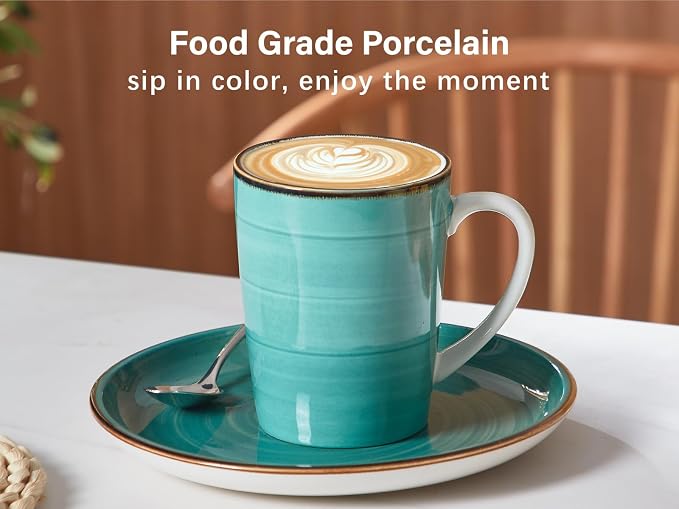 ONEMORE 16 oz Coffee Mugs Set of 4 Large Ceramic Coffee Cups Colorful Mugs Set with Handles for Latte, Hot Cocoa, Tea - Housewarming Gift - Assorted Colors