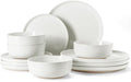 Famiware Milkyway 12-Piece Stoneware Dinnerware Set for 4, Plates and Bowls, Scratch Resistant, Microwave & Dishwasher Safe, White
