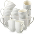 CHENGU Ribbed Coffee Mugs Set of 12, 14 oz Ceramic Coffee Cups with Big Handle, Large Modern White Ribbed Design Tea Cup for Latte, Cocoa, Milk, Hot Cocoa, Microwave & Dishwasher Safe