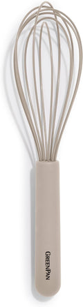 GreenPan Silicone Whisk, Mixing Blending Beating Stirring Cooking Kitchen Utensil, Flexible Rubber Nonstick Cookware, Rigid Steel Core, Heat-Resistant, Anti-Slip Handle BPA-Free Dishwasher Safe, Taupe
