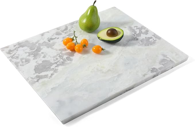 Koville Marble Cutting Board for Kitchen, 20x16 Inches Large Marble Slab Cheese Board, Rectangular Serving Board for Baking Charcuterie Pastry, Natural Stone Board for Countertop(Oyster White)