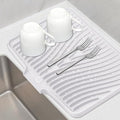 TIKNIK Silicone Dish Drying Mat, Stone Drying Mat for Kitchen Counter with Built-In Drain, Non-Slip Drain Pad with Built-in Drain, Heat Resistant Stone Drying Mat, Hangable, White-1pcs, 20" x 15"