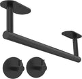 Paper Towel Holder Under Cabinet, Self Adhesive or Wall Mounted SUS304 Stainless Steel Paper Towel Holder for Kitchen, Bathroom(2 Towel Hooks, Matte Black)
