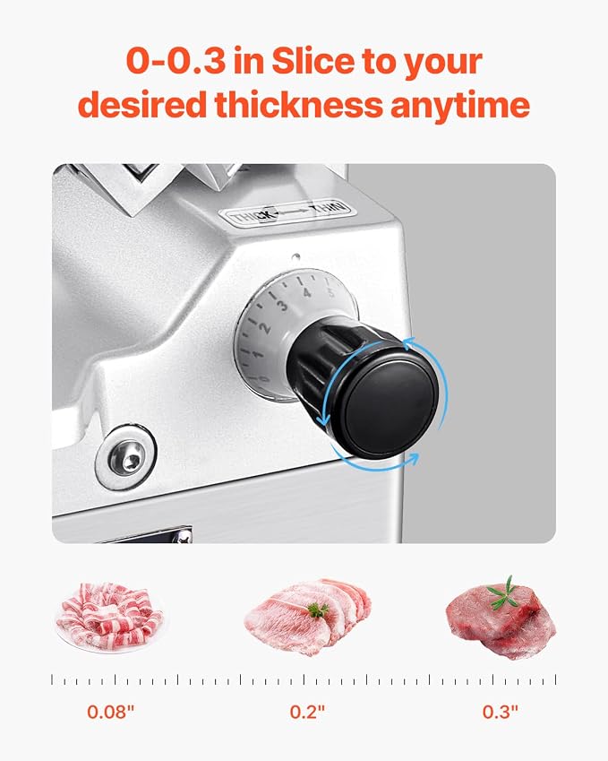 VEVOR Automatic Meat Slicer, 180W + 370W Deli Slicer with a 12 inch Premium 65Mn Blade, 0-0.3 inch Adjustable Thickness, Electric Food Slicer Machine for Meat, Vegetables, Hard Bread, and Cheese