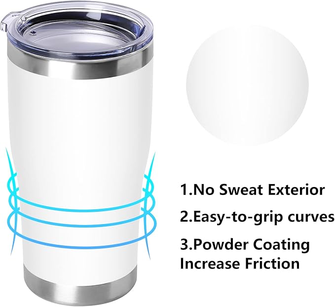 DOMICARE 20oz Tumbler with Lid Stainless Steel Tumblers Bulk, Double Wall Vacuum Insulated Coffee Travel Mug Powder Coated Tumbler, 12 Count (Pack of 1) White