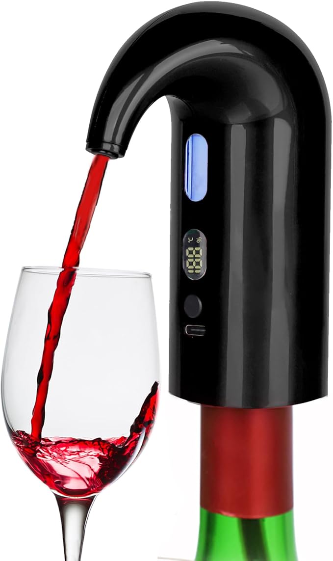 Electric Wine Aerator Pourer, Portable Automatic One-Touch Decanter Dispenser Pump for Red and White Wine with Type C Rechargeable Battery