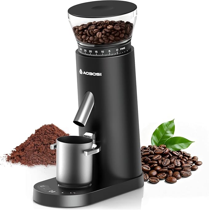 AAOBOSI Burr Coffee Grinder with 60 Grind Settings, Rechargeable with Anti-Static, 5-98s Digital Timer & Touchscreen, Portable for Espresso, Pour Over, French Press, Travel & Camping.