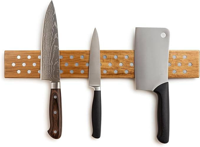 Knife Magnetic Strip, 16" Acacia Wood Magnetic Knife Holder for Wall w/Neodymium Magnets, Durable Magnetic Knife Bar w/Installation Essentials, Space-Saving Magnetic Strip for Knives