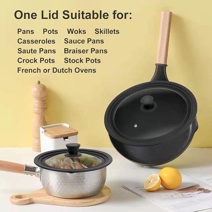 Universal Tempered Glass Lid with Heat Resistant Silicone Rim - Fits 9.5" - 11" Diameter Cookware, Replacement Lid for Frying Pan and Cast Iron Skillet