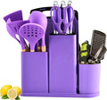 Kitchen Utensils and Knives Set, 20PCS Knife and Cooking Spoon Tools Set with Storage Holder, Sharp Stainless Steel Knife Sets with Bread, Chef Knife (Purple)