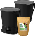 TeraGanix Bokashi Compost Starter Kit, Essential Set + Base, Indoor Composting, 2X 15.3L (4 gal) Bins, Collect & Ferment Waste, Airtight, No Pests or Odors, Bokashi Rice Bran Included, (Black)