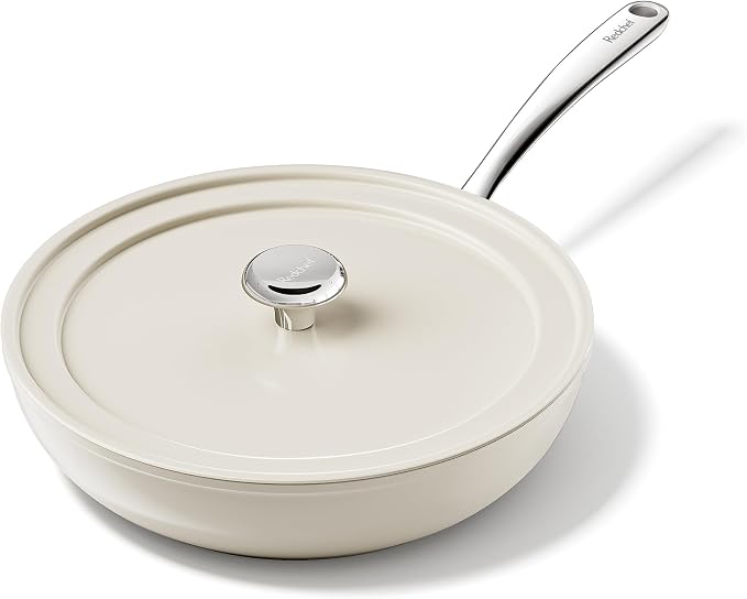 Redchef Ceramic Frying Pan with Lid, 11" Deep Saute Pan, 3.5QT Large Jumbo Cooker, Frying Pan Nonstick with Stay Cool Handle, Non Toxic Cooking Pan, Induction Dishwasher Safe, PFOA & PFAS Free(Beige)