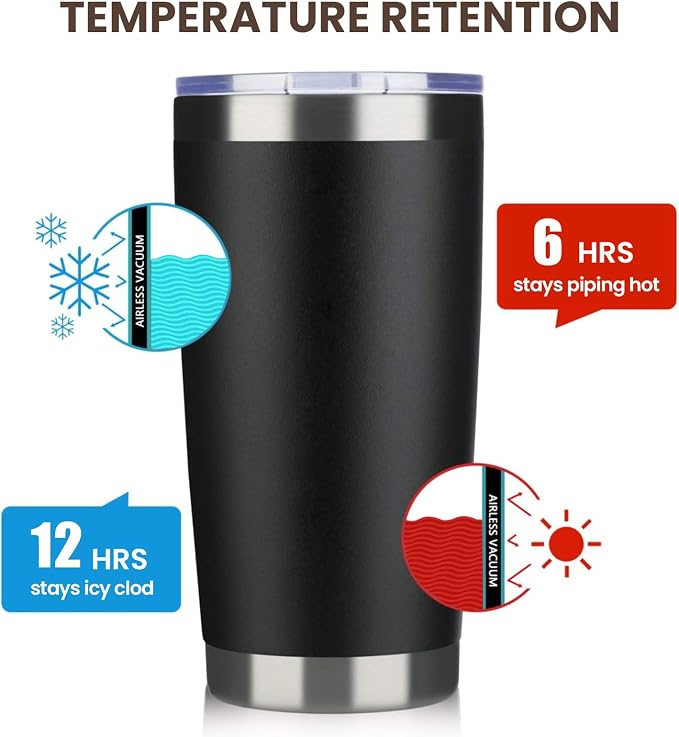 MEWAY 20oz Tumbler 8 Pack Double Wall Vacuum Insulated Travel Mug Bulk, Stainless Steel Tumblers with Lid and Straw, Durable Powder Coated Coffee Cups for Cold & Hot Drinks (Black, 8)