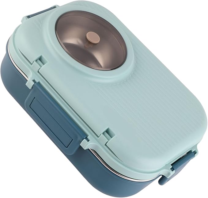 Thermal Lu Box For Hot Food Thermal Tazon,Lu Box Lu Box Thermal Lu Box 1100Ml Double Layer 3 Grid Design 304 Stainl Steel Box With Chopsticks Spoon Soup Bowl G (Blue)