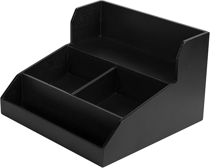 Restaurantware-15 x 14.25 x 9.25 Inch Coffee Condiment Organizer, 1 Countertop Tea Station Organizer - 3 Shelf, Heavy-Duty, Black Bamboo Coffee Bar Holder, For Breakrooms, Offices, or Homes,