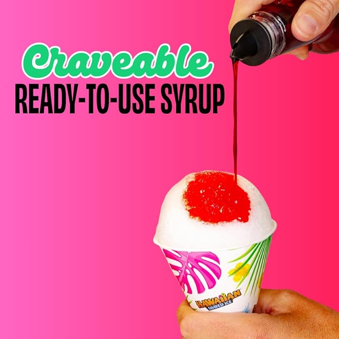 Hawaiian Shaved Ice Strawberry Syrup - Nut Soy Dairy Free - Flavor Fluffy & Crunchy Snow Cones - Shelf Stable - Makes 8 Servings - 16 ounces