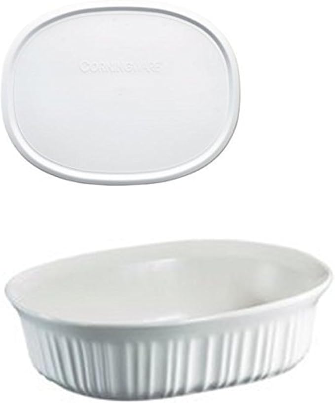 CorningWare FS12 French White 1.5qt/1.4L Oval Ceramic Casserole Dish and F-12-PC 1.5qt French White Plastic Lid