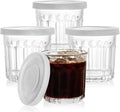 Working Glass Cups with Lids Set of 4,13.5oz Thick Drinking Glasses, Heavy Duty Glass Tumblers, Stackable Food Storage Jars,Clear Picardie Style Glassware