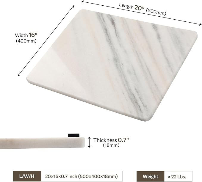 Marble Cutting Board, 16 x 20 Inch Marble Slab, Pastry Board With Non-Slip Feet For Baking, Cheese, Chocolate, Gifts For Housewarm, Aura Calacatta