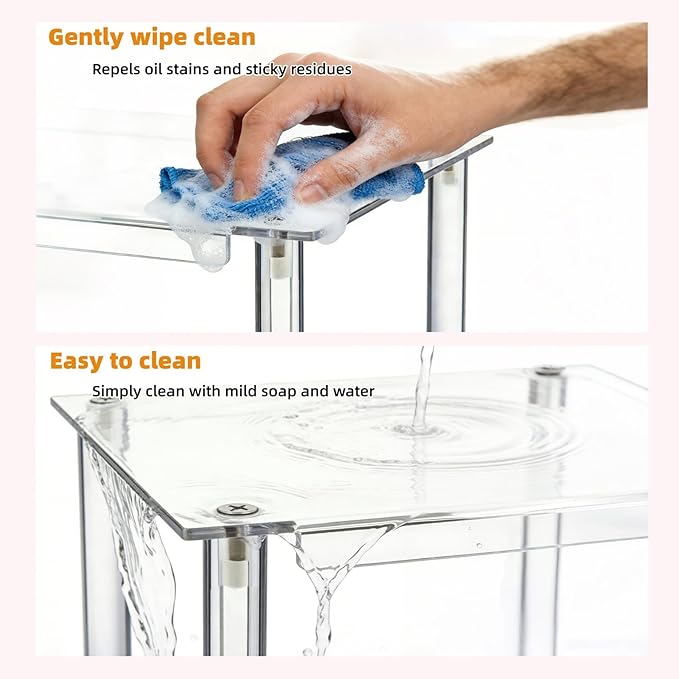 Clear Acrylic Cabinet Organizer, 4-Pack Stackable Shelf Riser for Kitchen Pantry & Countertop, Tiered Spice Rack Organizer for Cabinets, Dishes, Spices & Storage